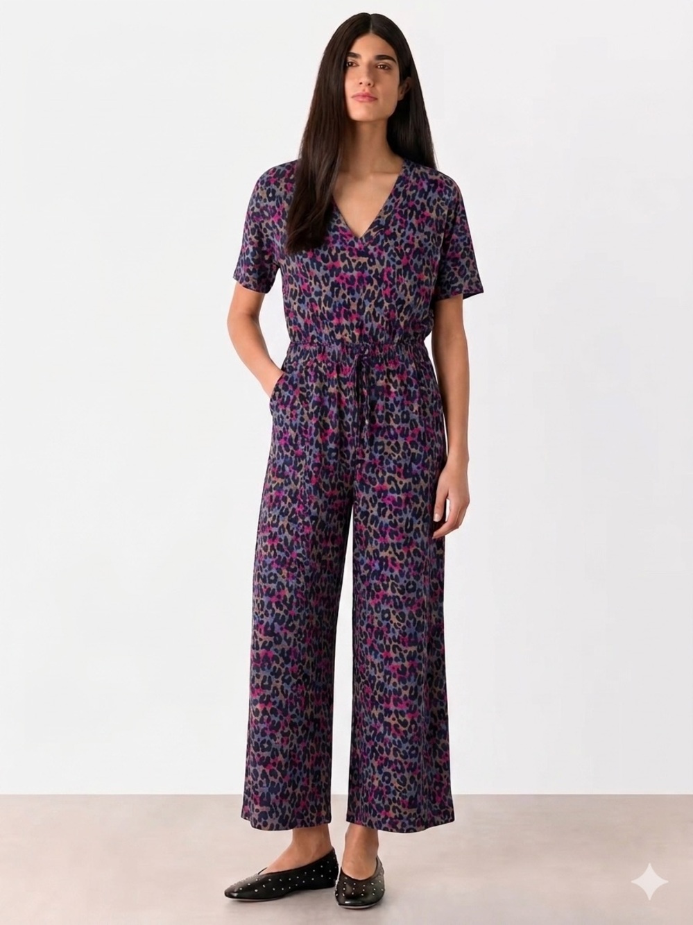 PACT Leopard Print V-Neck Jumpsuit Size M